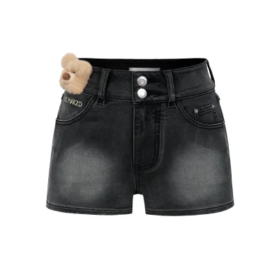 13DE MARZO Bear Fuzzy Patch Shorts Grey