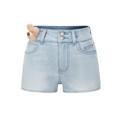 13DE MARZO Bear Fuzzy Patch Shorts Blue