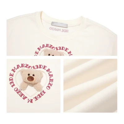 13DE MARZO Bear Hollow Heart T-shirt Beige - Image 6