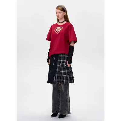 13DE MARZO Bear Hollow Heart T-shirt Red - Image 3
