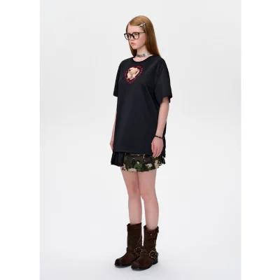 13DE MARZO Bear Hollow Heart T-shirt Black - Image 3