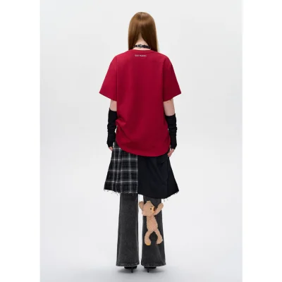 13DE MARZO Bear Hollow Heart T-shirt Red - Image 4