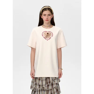 13DE MARZO Bear Hollow Heart T-shirt Beige - Image 2