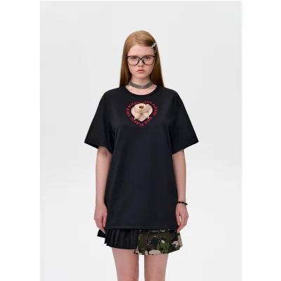 13DE MARZO Bear Hollow Heart T-shirt Black - Image 2