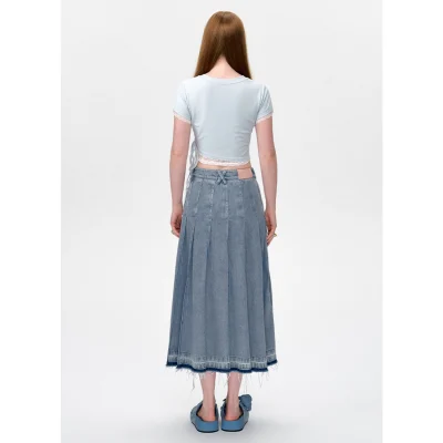 13DE MARZO Doozoo Accordion Pleated Denim Dress Blue - Image 4