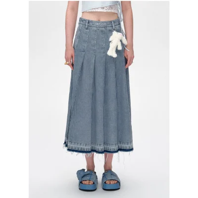 13DE MARZO Doozoo Accordion Pleated Denim Dress Blue