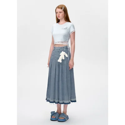 13DE MARZO Doozoo Accordion Pleated Denim Dress Blue - Image 3