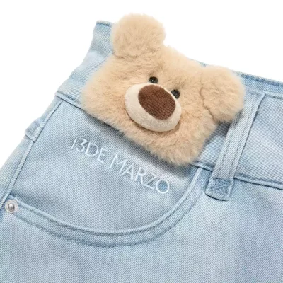 13DE MARZO Bear Fuzzy Patch Shorts Blue - Image 6