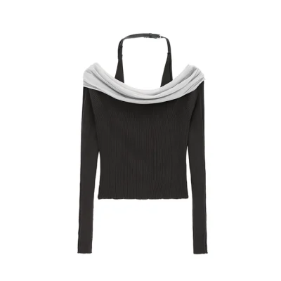 REVAN Halter Butterfly Sweater Dark Grey - Image 7