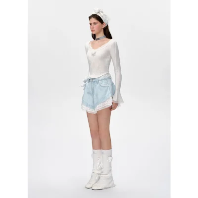 13DE MARZO Bear Lacy Hot Shorts Blue - Image 3