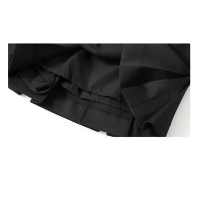 REVAN Ebony Leather-Denim Pleated Mini Skirt Dark Grey - Image 9