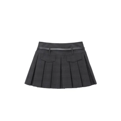 REVAN British Plaid Pleated Skirt Dark Gray - Image 7