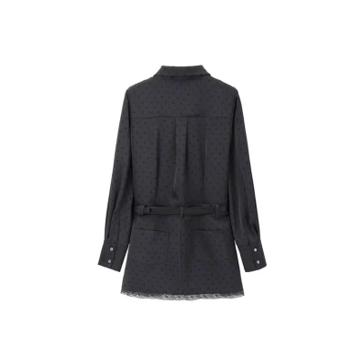 REVAN Polka Dot Lace-Trimmed Trench Coat Dark Grey - Image 6