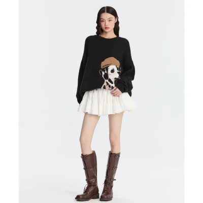 REVAN Playful Pup Oversized Sweatshirt Black