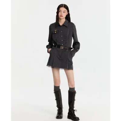 REVAN Polka Dot Lace-Trimmed Trench Coat Dark Grey - Image 3