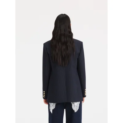REVAN Crisp Jacquard Tailored Blazer Navy Blue - Image 6