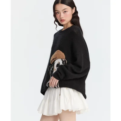 REVAN Playful Pup Oversized Sweatshirt Black - Image 3