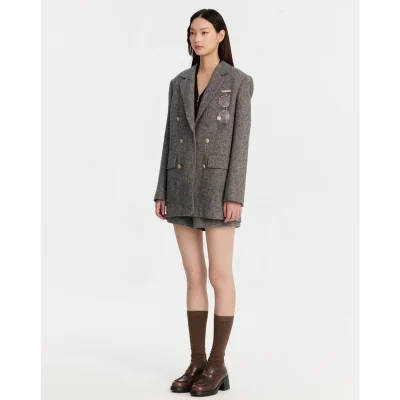 REVAN Heritage Tweed Blazer Coat Grey - Image 5