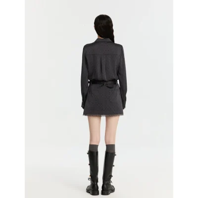 REVAN Polka Dot Lace-Trimmed Trench Coat Dark Grey - Image 5