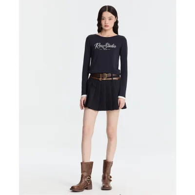 REVAN Collegiate Metal Tag Mini Skirt Navy Blue - Image 4