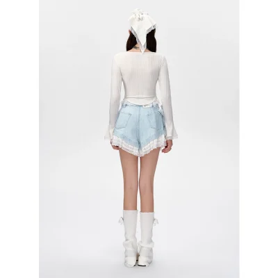 13DE MARZO Bear Lacy Hot Shorts Blue - Image 4