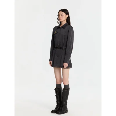 REVAN Polka Dot Lace-Trimmed Trench Coat Dark Grey - Image 4