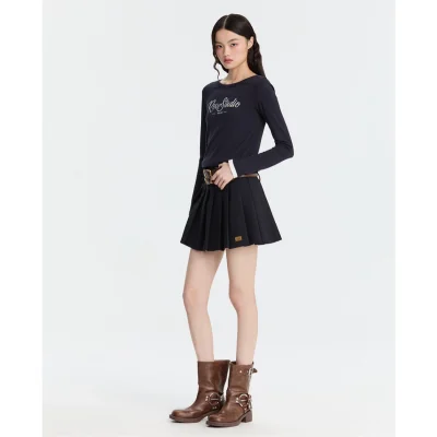 REVAN Collegiate Metal Tag Mini Skirt Navy Blue