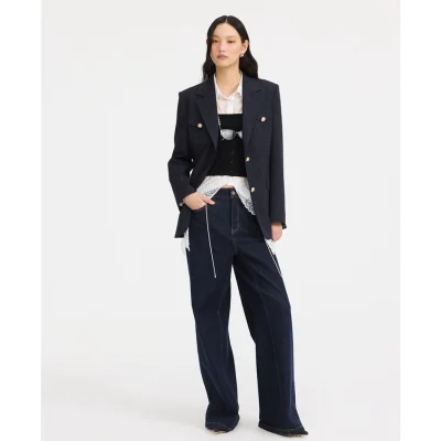 REVAN Crisp Jacquard Tailored Blazer Navy Blue - Image 3