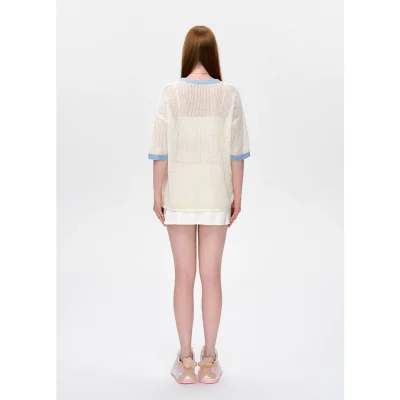 13DE MARZO Logo Blank Knit T-shirt White - Image 4