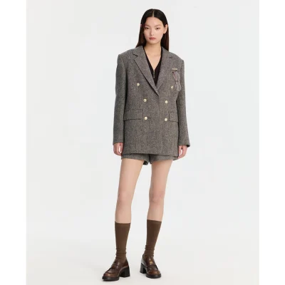 REVAN Heritage Tweed Blazer Coat Grey - Image 4