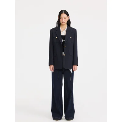 REVAN Crisp Jacquard Tailored Blazer Navy Blue - Image 4