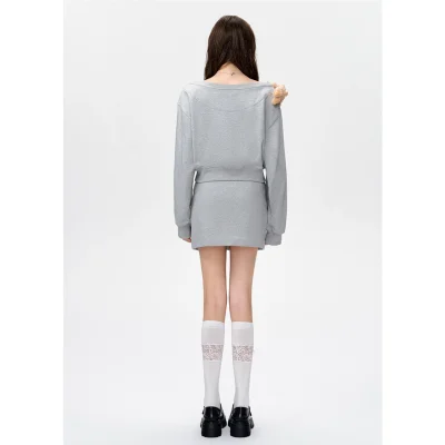 13DE MARZO Doozoo Off-shoulder Jumper Grey - Image 4