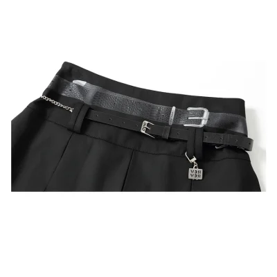 REVAN Ebony Leather-Denim Pleated Mini Skirt Dark Grey - Image 6