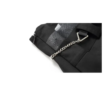 REVAN Ebony Leather-Denim Pleated Mini Skirt Dark Grey - Image 7