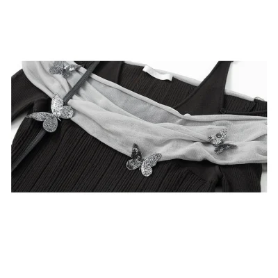 REVAN Halter Butterfly Sweater Dark Grey - Image 9