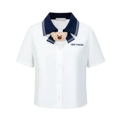 13DE MARZO Bear Sailor Collar Shirt White