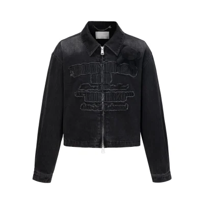 13DE MARZO Denim Frayed Embroidered Jacket Black