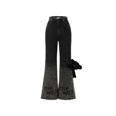 13DE MARZO Bear Gradient Logo Flare Jeans Black