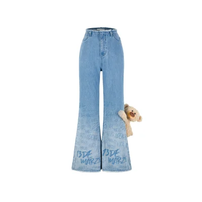 13DE MARZO Bear Gradient Logo Flare Jeans Blue