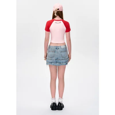13DE MARZO Fruit Raglan Cropped-Top Red - Image 4