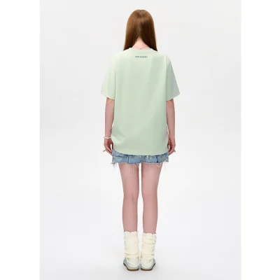 13DE MARZO Bear Flower Clip T-shirt Mint Green - Image 4
