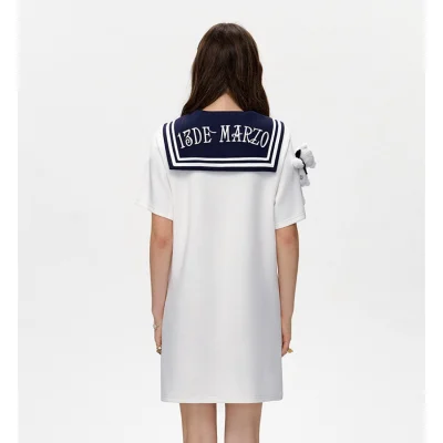 13DE MARZO Sailor Collar Dress White - Image 3