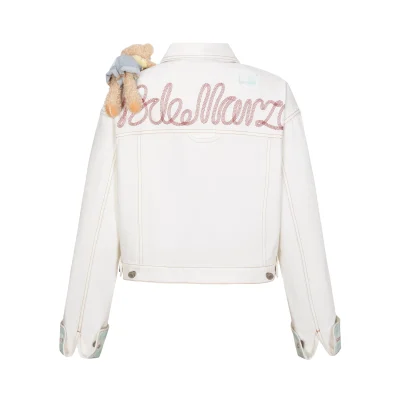 13DE MARZO Plaid Cuffed Sleeve Denim Jacket White - Image 5