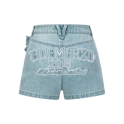 13DE MARZO Denim Frayed Embroidered Shorts Blue - Image 5
