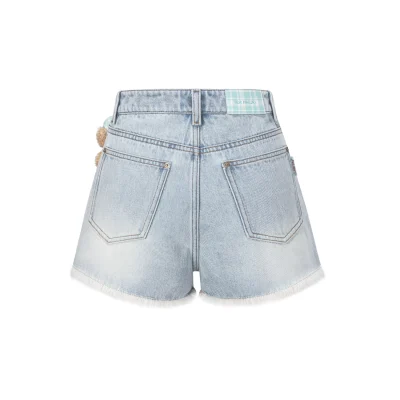 13DE MARZO Plaid Pocket Denim Shorts Blue - Image 6
