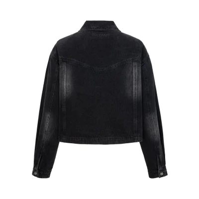 13DE MARZO Denim Frayed Embroidered Jacket Black - Image 5