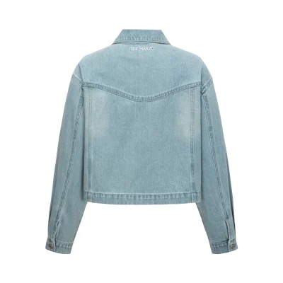 13DE MARZO Denim Frayed Embroidered Jacket Blue - Image 5