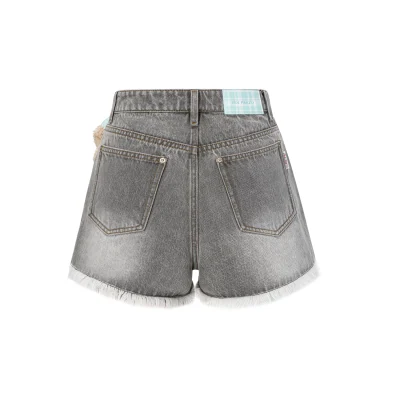 13DE MARZO Plaid Pocket Denim Shorts Grey - Image 5