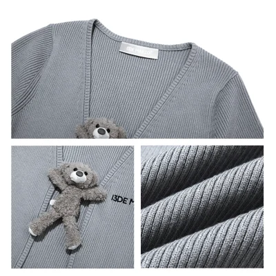 13DE MARZO Bear Buckle Thin Cardigan Grey - Image 7