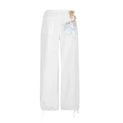 13DE MARZO Hawaii Bear Drawstring Pants White - Image 5